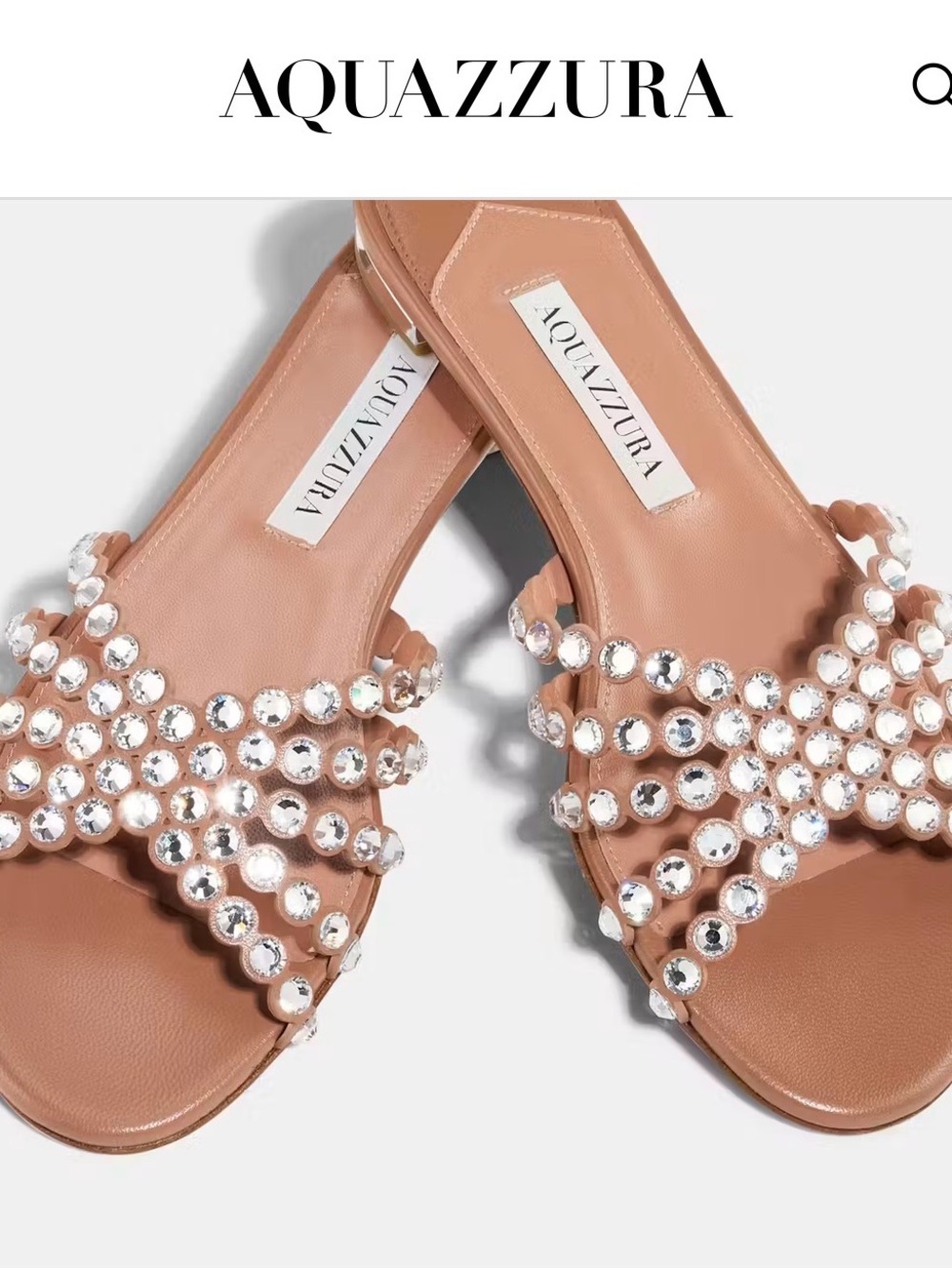 Aquazzura COPY Blush Crystal Cross-Strap Flat Sandals